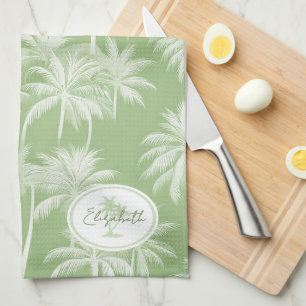 Linge De Cuisine Hawaiian Palm Tree Silhouette Motif Green ID1093