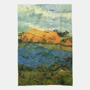 Linge De Cuisine Haystacks Under a Rainy Sky par Vincent van Gogh