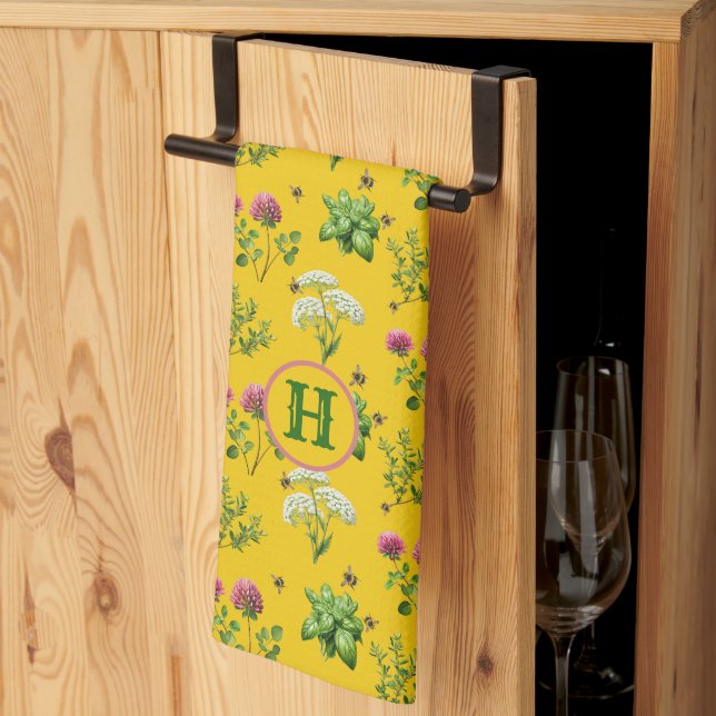 Linge De Cuisine Herbes d'abeilles Jaune d'or (Pliage en tiers)