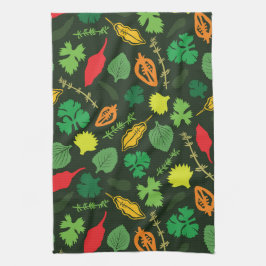 Linge De Cuisine Herbes de jardin colorées Motif Motif foncé