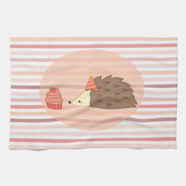 Linge De Cuisine Hérisson et petit gâteau de partie (Horizontal)