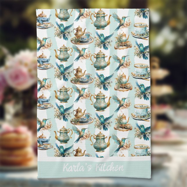 Linge De Cuisine Heure du thé avec les colibris Monogramme (Créateur téléchargé)