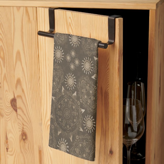 Linge De Cuisine Hexa sepia doré oursidae mandala art moderne (Pliage en tiers)