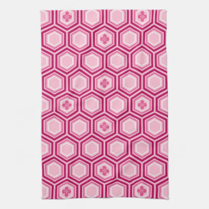 Linge De Cuisine Hexagonal Kimono Imprimer, Bourgogne et rose