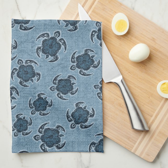 Linge De Cuisine Hibiscus d'Uhane Honu Tortue hawaïenne Batik (Quart Plié)