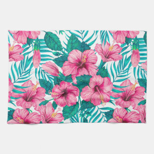 Linge De Cuisine Hibiscus et palmiers feuilles