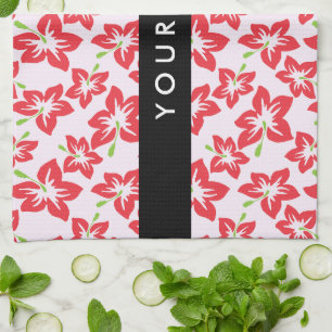 Linge De Cuisine Hibiscus Rouge, Fleurs Rouges, Votre Nom