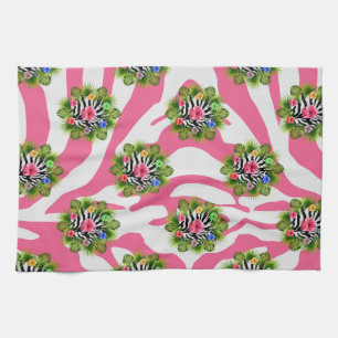 Linge De Cuisine Hibiscus tropical et rayures exotiques de zèbre ro