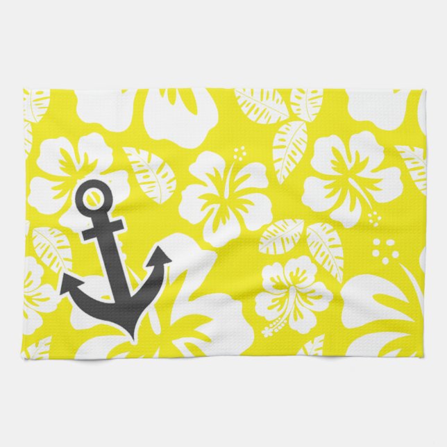 Linge De Cuisine Hibiscus tropical jaune de cadmium; Ancre (Horizontal)