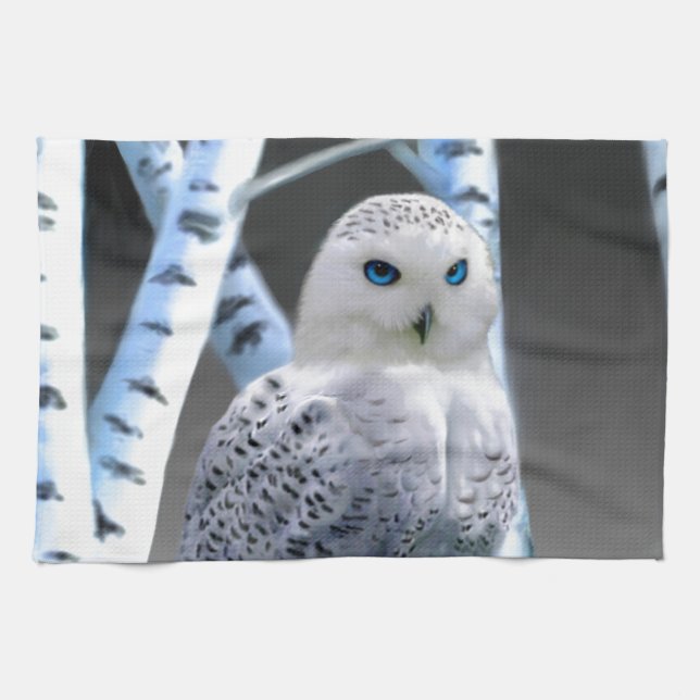 Linge De Cuisine Hibou aux yeux bleus de neige (Horizontal)