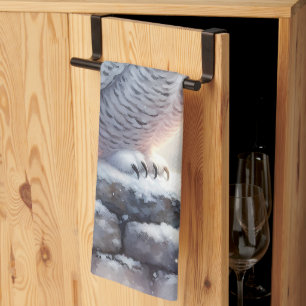 Linge De Cuisine Hibou des neiges dans un jardin d'hiver au clair d