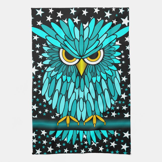 Linge De Cuisine hibou mignon de turquoise (Vertical)