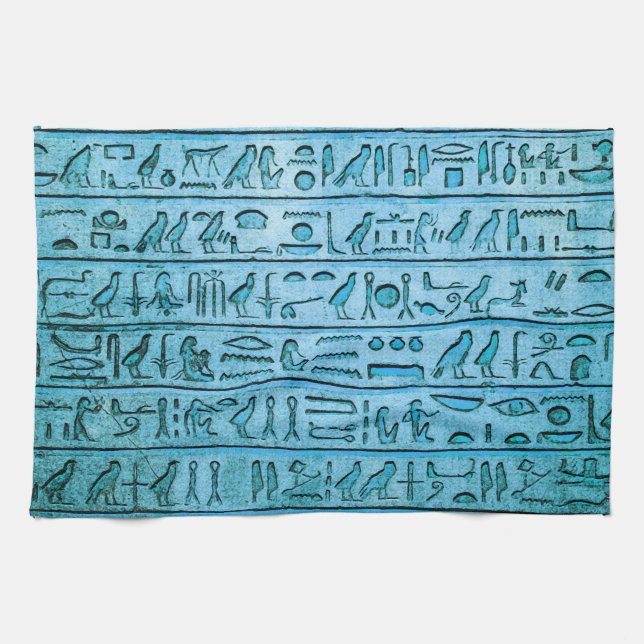 Linge De Cuisine Hiéroglyphes égyptiens antiques bleu (Horizontal)
