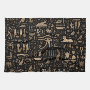 Linge De Cuisine Hiéroglyphes égyptiens antiques - noir et or
