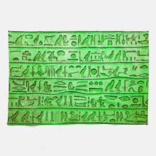Linge De Cuisine Hiéroglyphes Égyptiens Antiques Verts