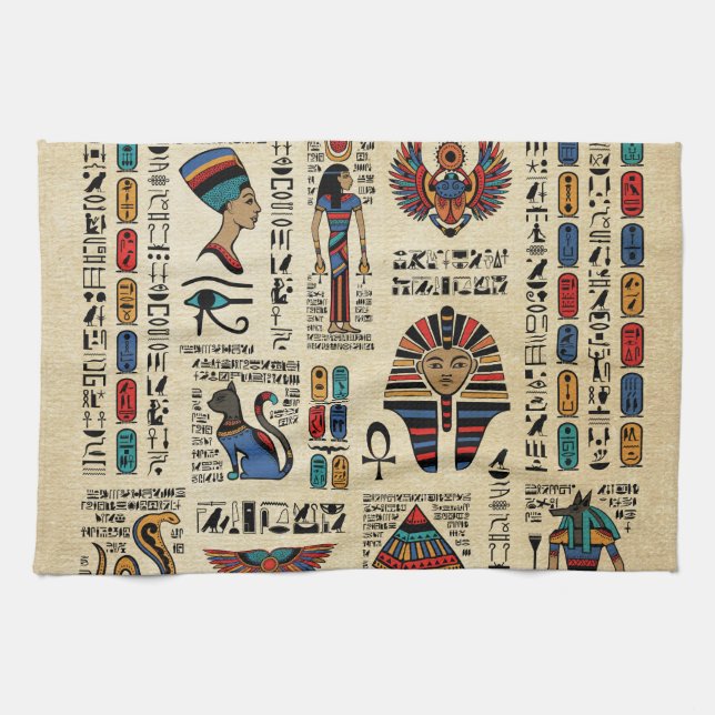 Linge De Cuisine Hiéroglyphes et divinités égyptiens sur papyrus (Horizontal)