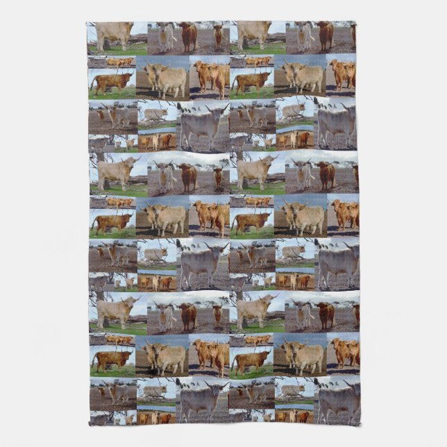 Linge De Cuisine Highland Cow Photo Collage, (Vertical)