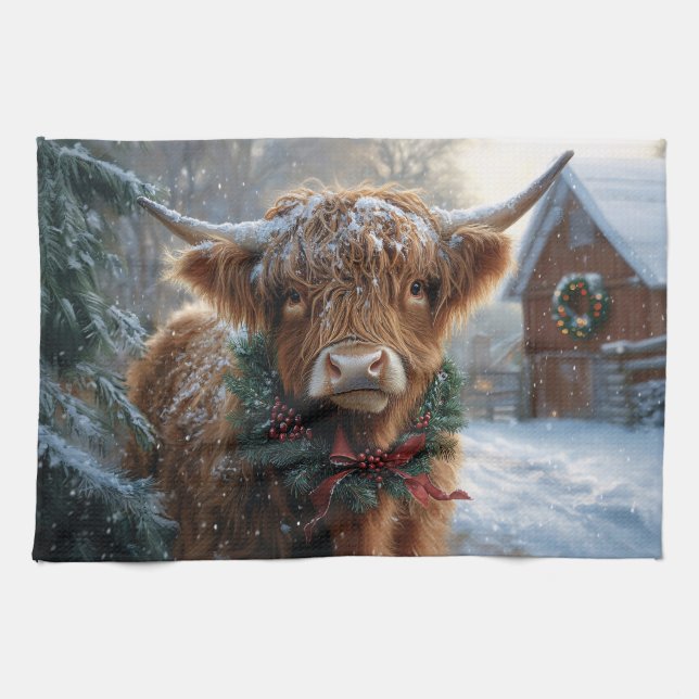 Linge De Cuisine Highland Cow Rustic Barnyard Noël (Horizontal)