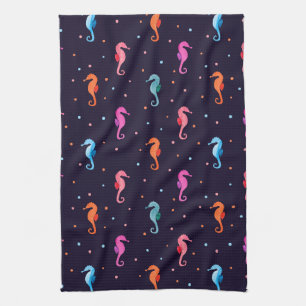 Linge De Cuisine Hippocampes d'aquarelle sur le motif de bleu