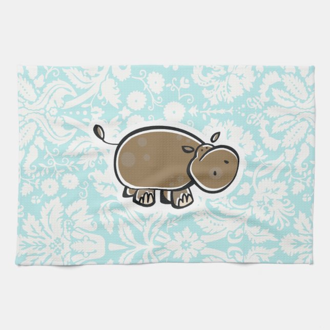 Linge De Cuisine Hippopotame mignon ; Teal (Horizontal)