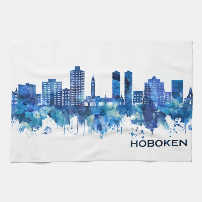 Linge De Cuisine Hoboken New Jersey Skyline Blue (Horizontal)