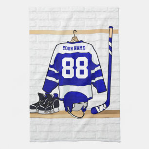 Linge De Cuisine Hockey sur glace bleu et blanc personnalisé Jerse