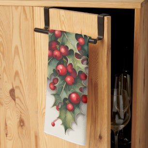 Linge De Cuisine Holly avec baies vibrantes rouges