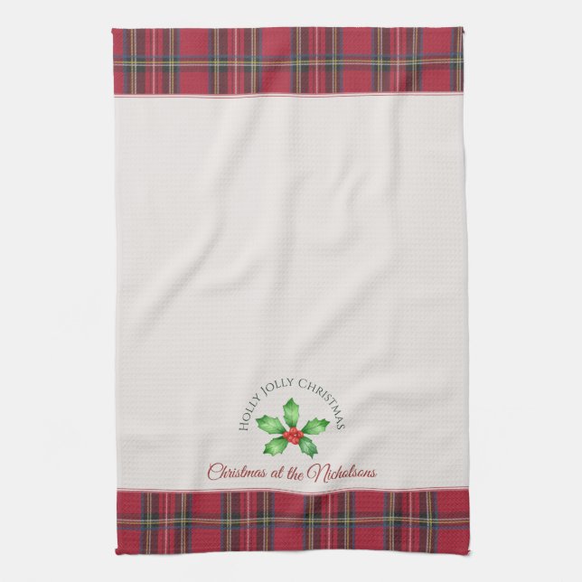 Linge De Cuisine Holly Feuilles Red Berries Nom personnel Noël (Vertical)