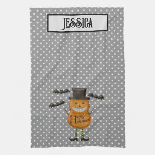 Linge De Cuisine Homme citrouille - Halloween heureux - Pois gris