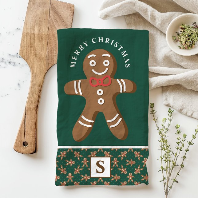 Linge De Cuisine Homme en pain d'épices Monogramme vert Joyeux Noël (Créateur téléchargé)