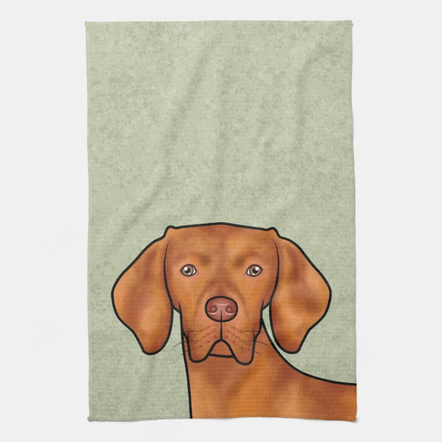 Linge De Cuisine Hongrois Vizsla Caricature Pointeur Chien vert têt (Vertical)