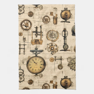 Linge De Cuisine Horloge antique industrielle en laiton sépia