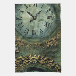 Linge De Cuisine Horloge Steampunk Rustique Vert Émeraude