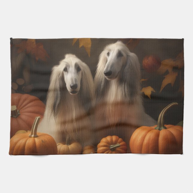 Linge De Cuisine hound afghan Chiot Automne Citrouille de plaisir (Horizontal)