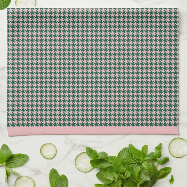 Linge De Cuisine Houndstooth moderne Motif Holiday Vert & Rose (Plié)