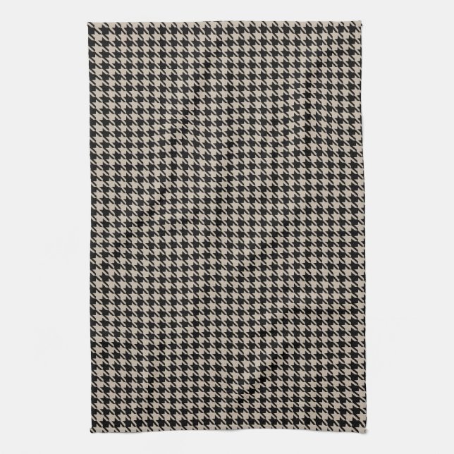 Linge De Cuisine Houndstooth Tan et Noir (Vertical)