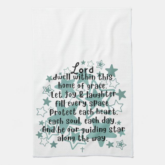 Linge De Cuisine House Blessing Poem Teal Stars (Vertical)