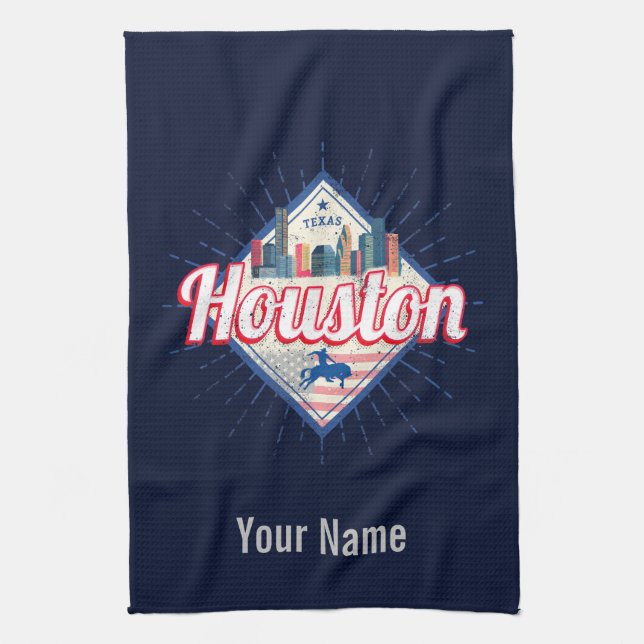 Linge De Cuisine Houston Skyline Texas États-Unis Vintage USA (Vertical)