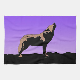 Linge De Cuisine Howling Wolf at Sunset - Art faunique original