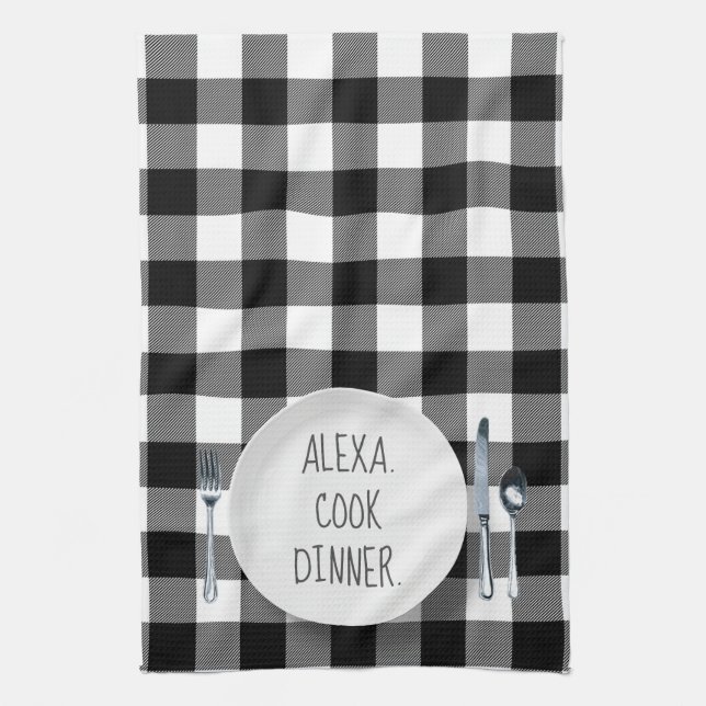 Linge De Cuisine Humour De Commande Alexa Sur Buffalo Plaid (Vertical)