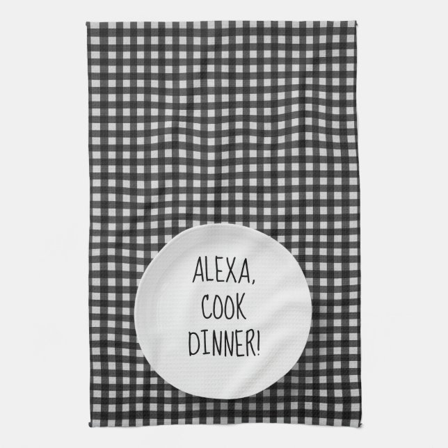 Linge De Cuisine Humour de commande Alexa sur en vichy (Vertical)