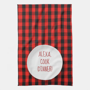 Linge De Cuisine Humour de la commande Alexa sur buffalo plaid
