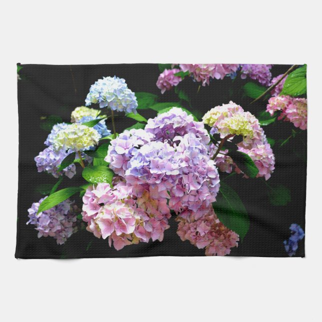 Linge De Cuisine Hydrangea garden, rose, bleu, purple floral (Horizontal)
