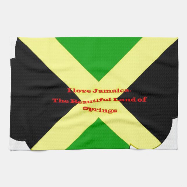 Linge De Cuisine I Love Jamaica Text on Flag Art Print (Horizontal)