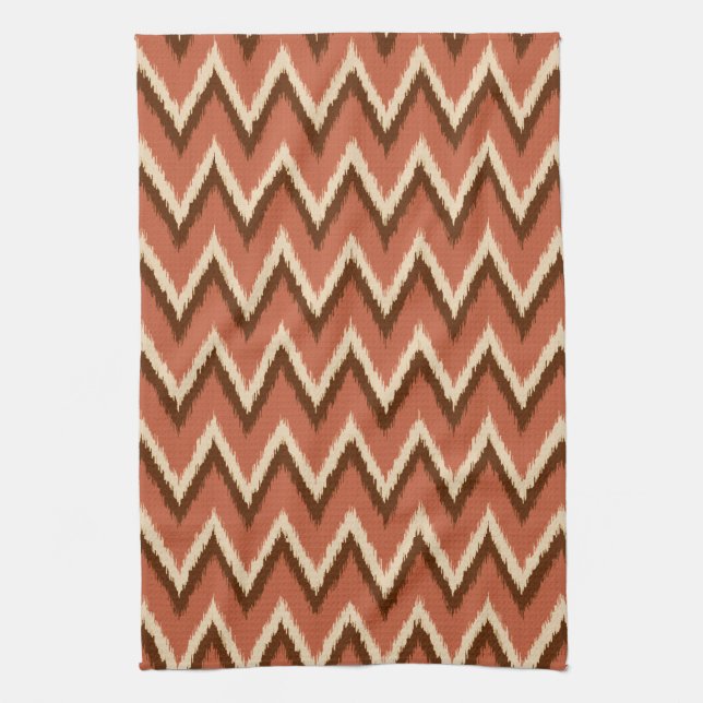 Linge De Cuisine Ikat Chevron Stripes - Rouille, Brown et beige (Vertical)