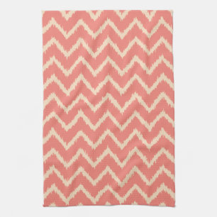 Linge De Cuisine Ikat Chevrons - Corail orange et pêche