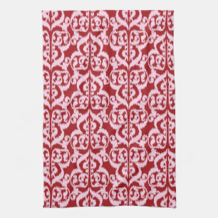 Linge De Cuisine Ikat damas mauresque - rouge foncé et rose