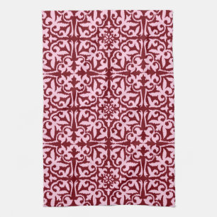 Linge De Cuisine Ikat damask pattern - Bourgogne et rose