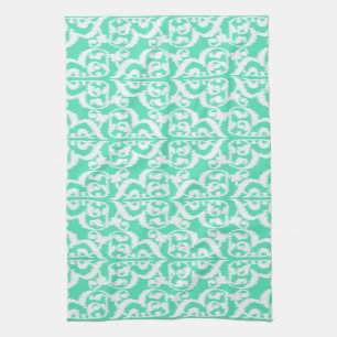 Linge De Cuisine Ikat Moorish Damask - aqua et blanc