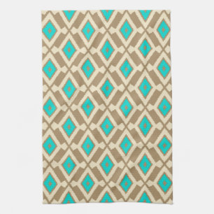 Linge De Cuisine Ikat Motif - Turquoise, Taupe et Beige